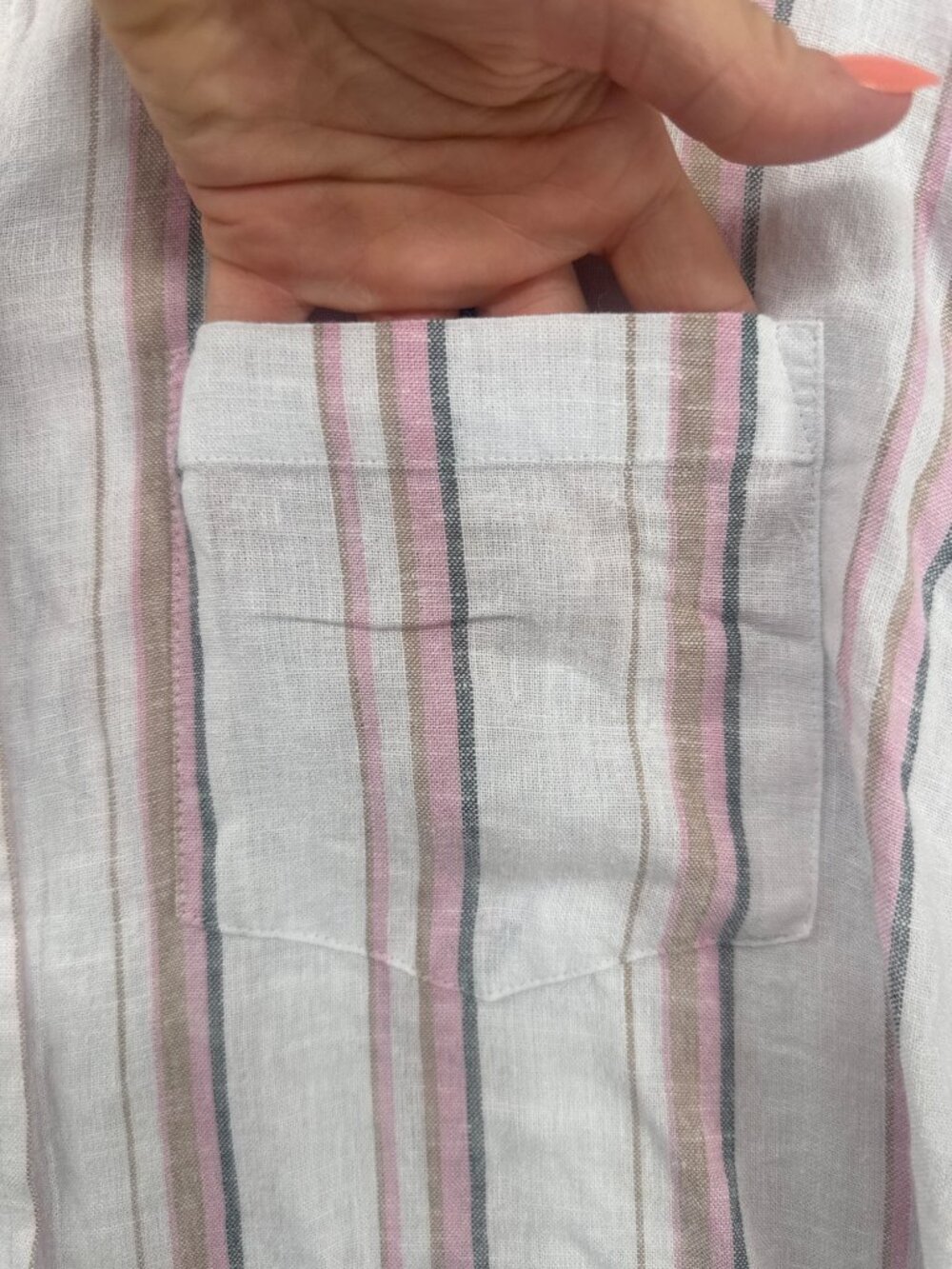 Gap Women Button Shirt Sz M White/Pink Stripe Linen Blend Classic Beachy Coastal - Picture 3 of 11